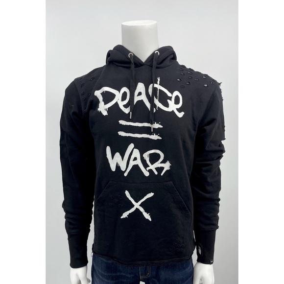 NWT Defend Paris Distressed Black & White Hoodie - Picture 1 of 6